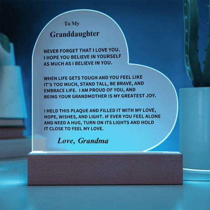 Granddaughter Gift, From Grandma- Acrylic Plaque