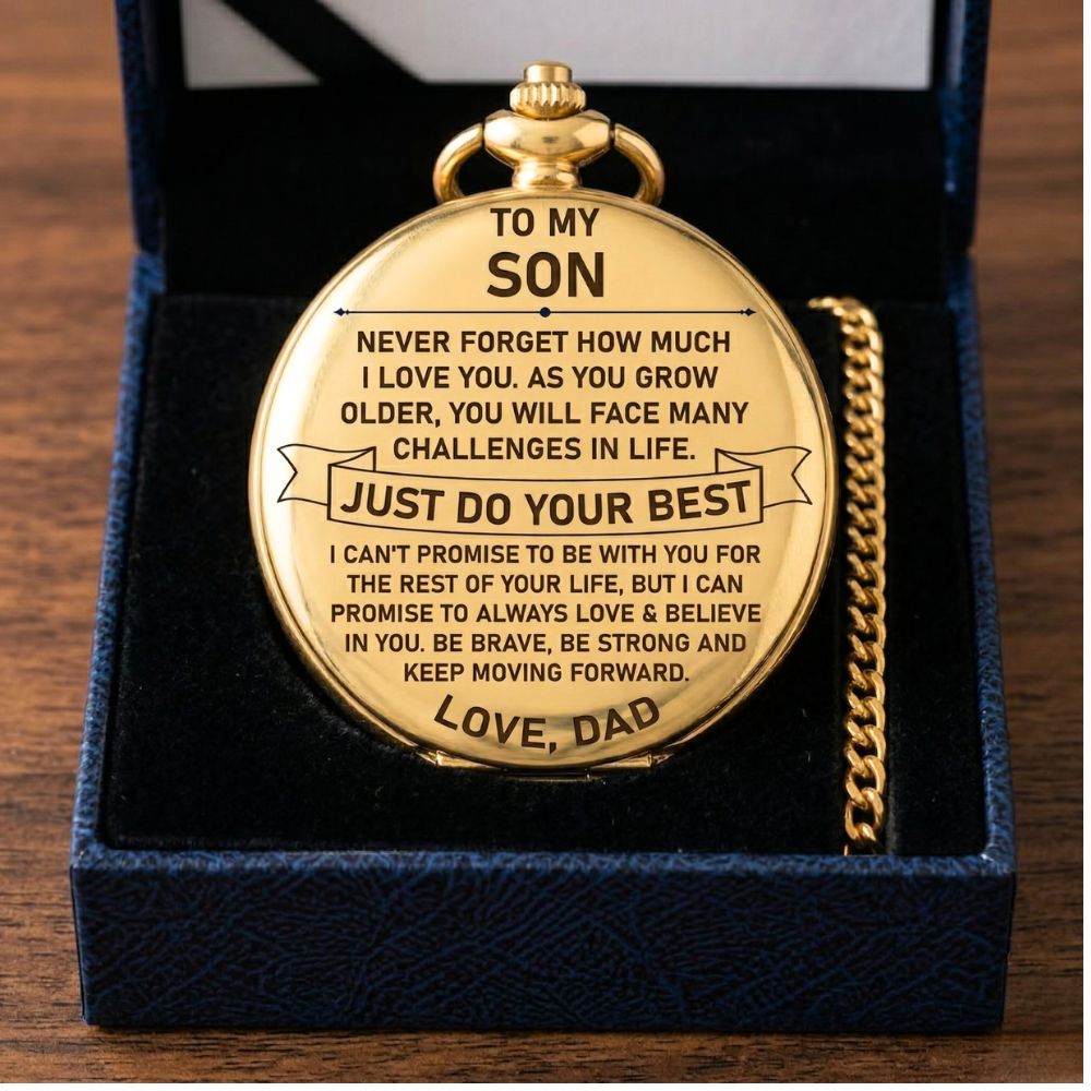 To My Son - From Dad, Vintage-Style Gold Pocket Watch Gift Set