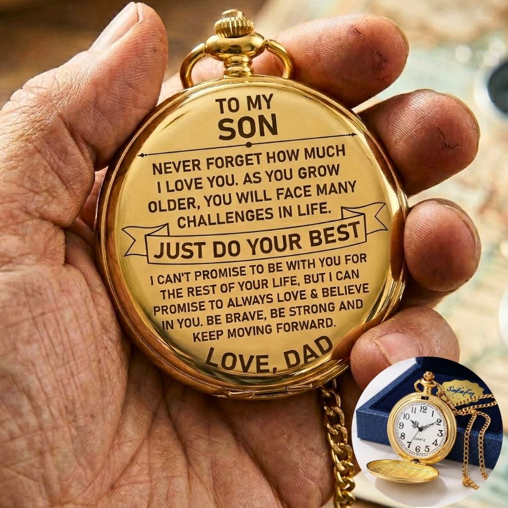 To My Son - From Dad, Vintage-Style Gold Pocket Watch Gift Set