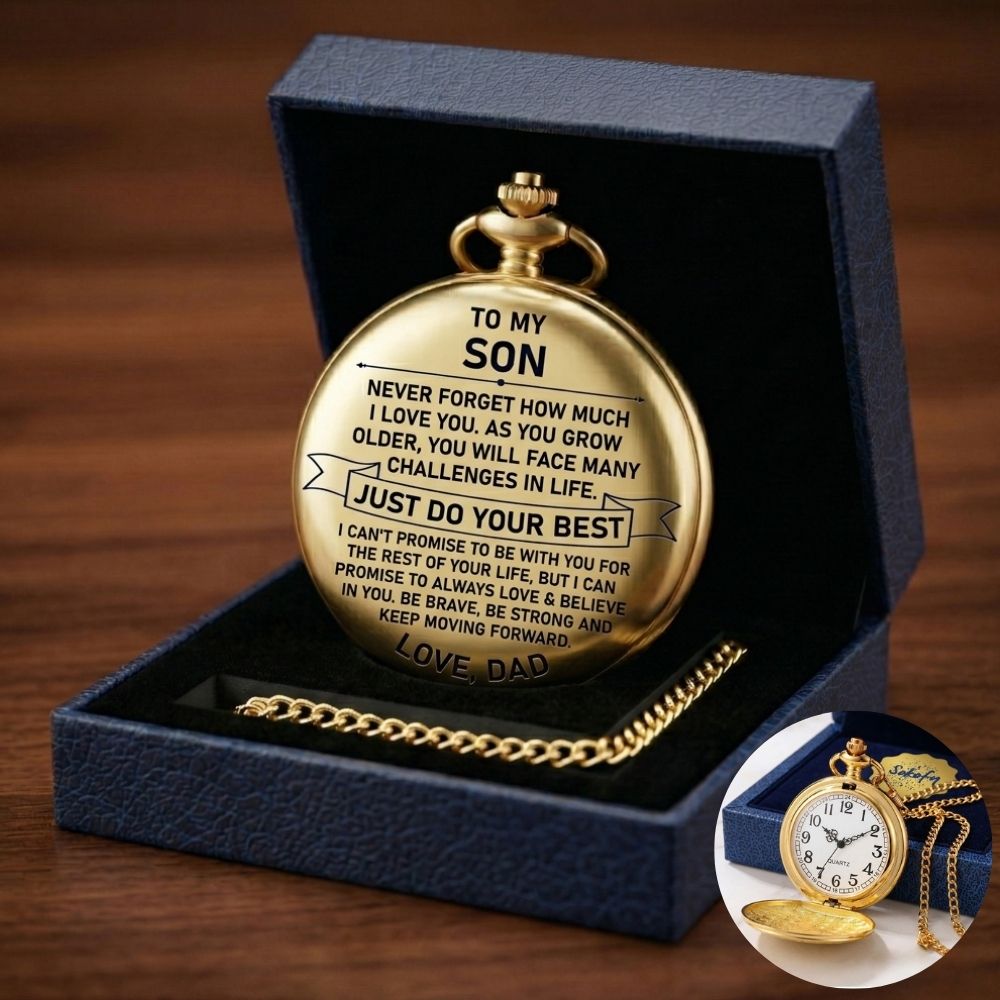 To My Son - From Dad, Vintage-Style Gold Pocket Watch Gift Set