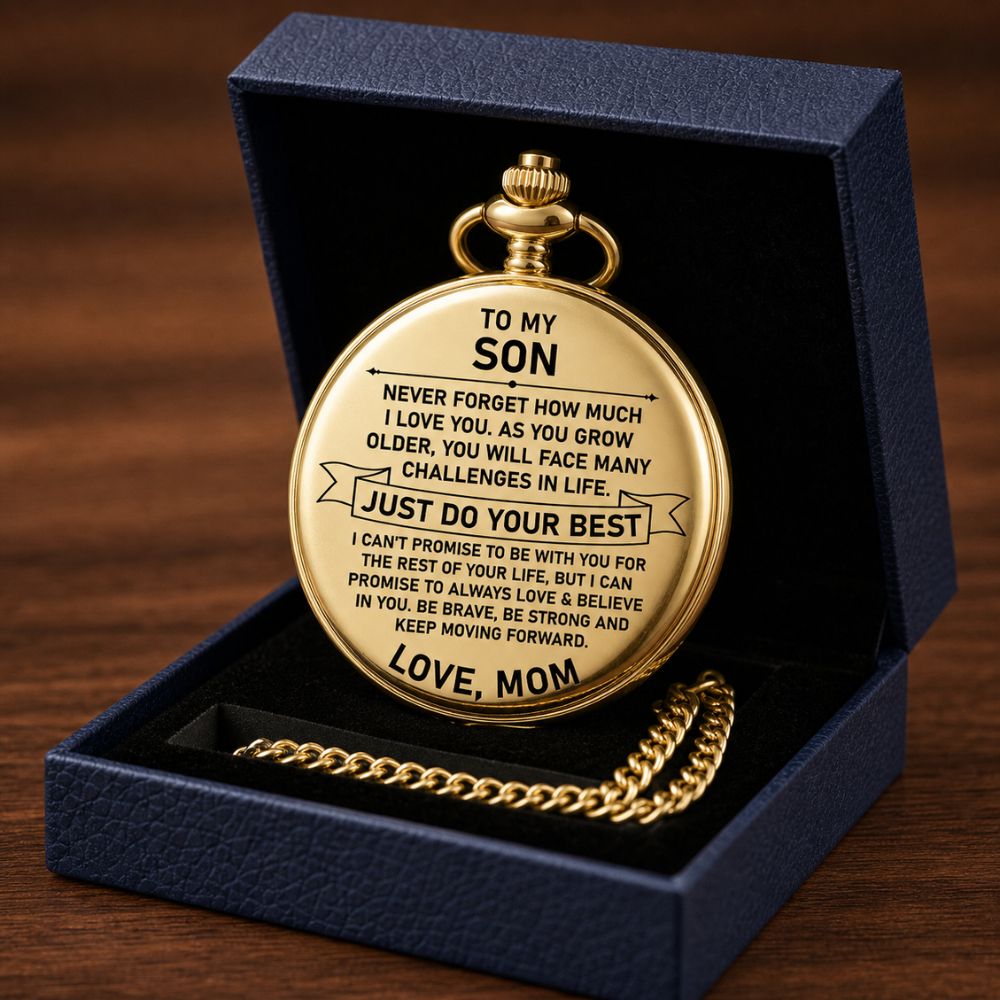 To My Son - From Mom, Vintage-Style Gold Pocket Watch Gift Set
