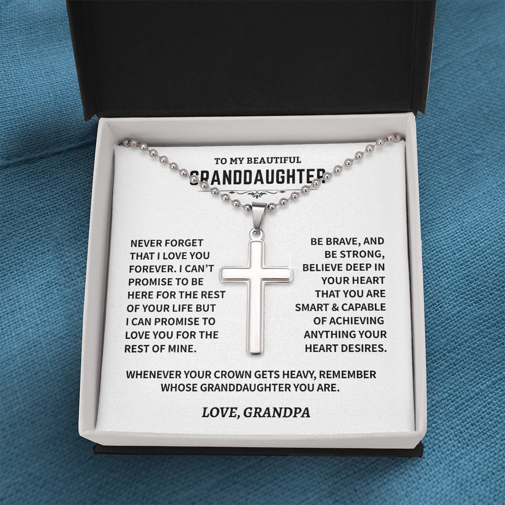 Granddaughter Gift,"Never Forget", Cross Necklace