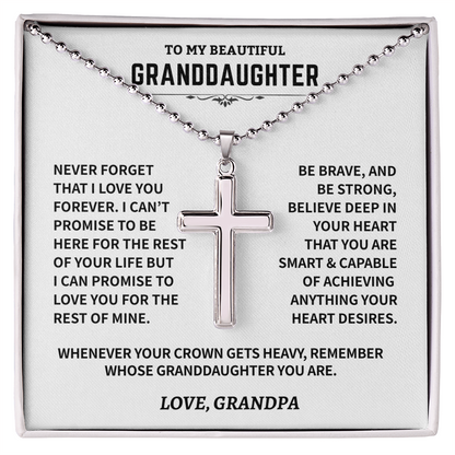 Granddaughter Gift,"Never Forget", Cross Necklace
