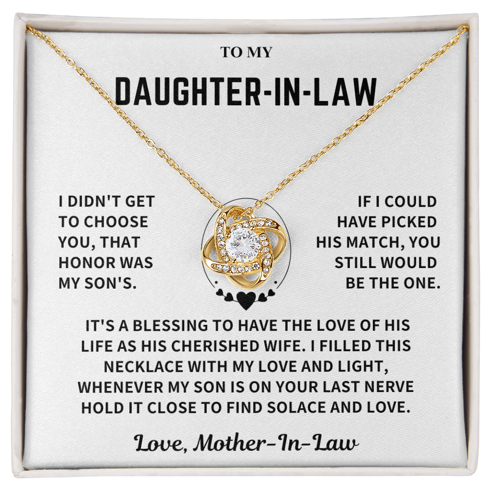 Daughter-In-Law Gift, "Filled with Love", Knot Necklace