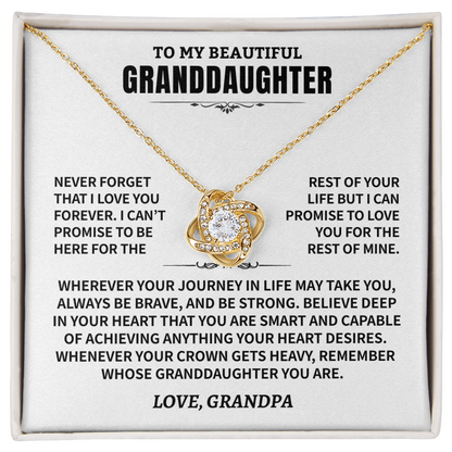 Granddaughter Gift From Grandpa, "Never Forget", Knot Necklace