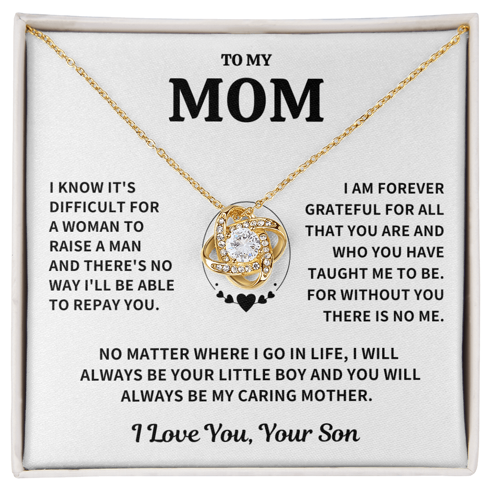 Mom Gift From Son, "Forever Grateful",Knot Necklace
