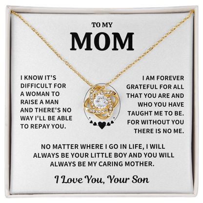 Mom Gift From Son, "Forever Grateful",Knot Necklace