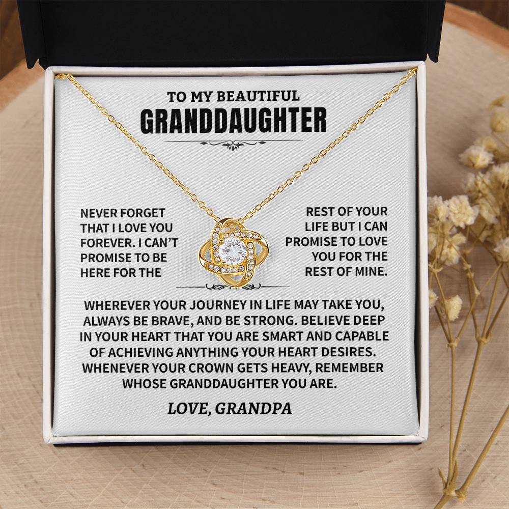 Granddaughter Gift From Grandpa, "Never Forget", Knot Necklace