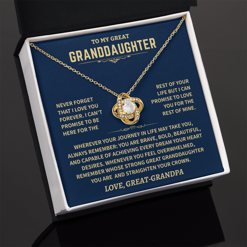 Great Granddaughter Gift From Great-Grandpa,"Never Forget",Knot Necklace