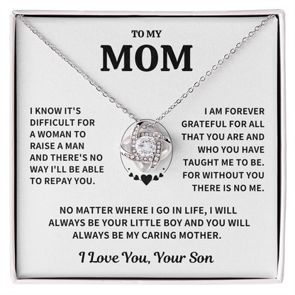 Mom Gift From Son, "Forever Grateful",Knot Necklace