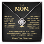 Mom Gift From Son, "Forever Grateful",Knot Necklace