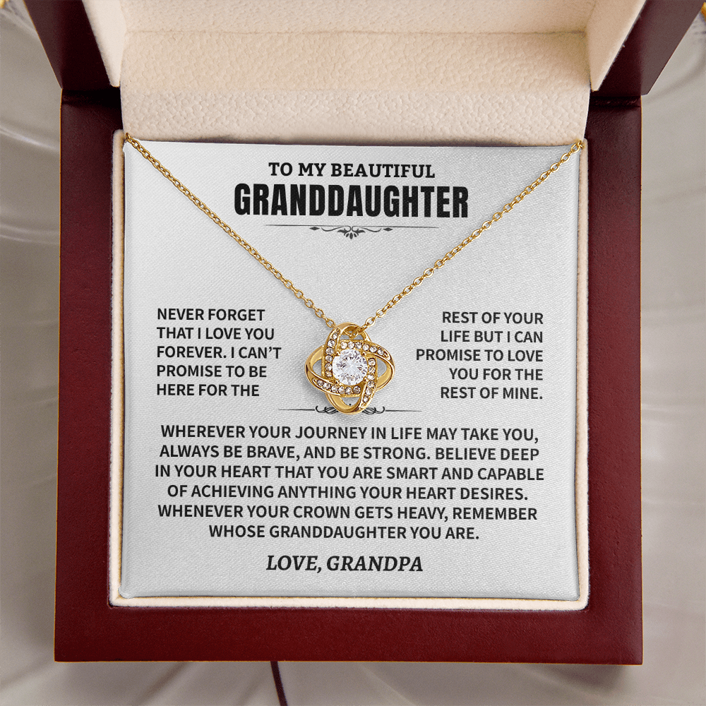 Granddaughter Gift From Grandpa, "Never Forget", Knot Necklace