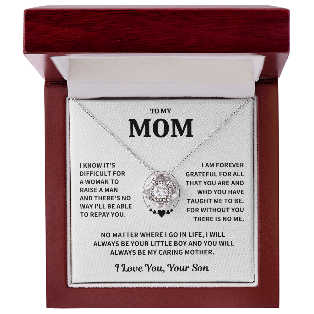 Mom Gift From Son, "Forever Grateful",Knot Necklace