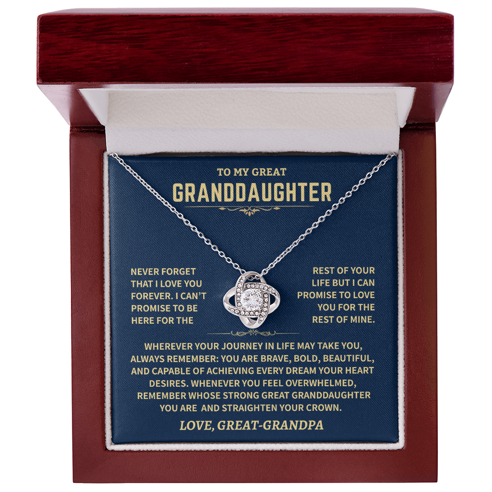 Great Granddaughter Gift From Great-Grandpa,"Never Forget",Knot Necklace