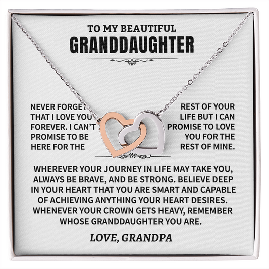 To My Granddaughter Gift From Grandpa- Interlocking Hearts Necklace