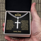 Son Gift- Believe In Yourself- Cuban Chain Cross Necklace- From Dad