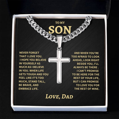 Son Gift- Believe In Yourself- Cuban Chain Cross Necklace- From Dad