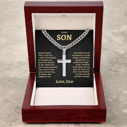 Son Gift- Believe In Yourself- Cuban Chain Cross Necklace- From Dad