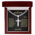 Son Gift From Mom, "Beautiful Chapters", Cuban Chain Artisan Cross Necklace