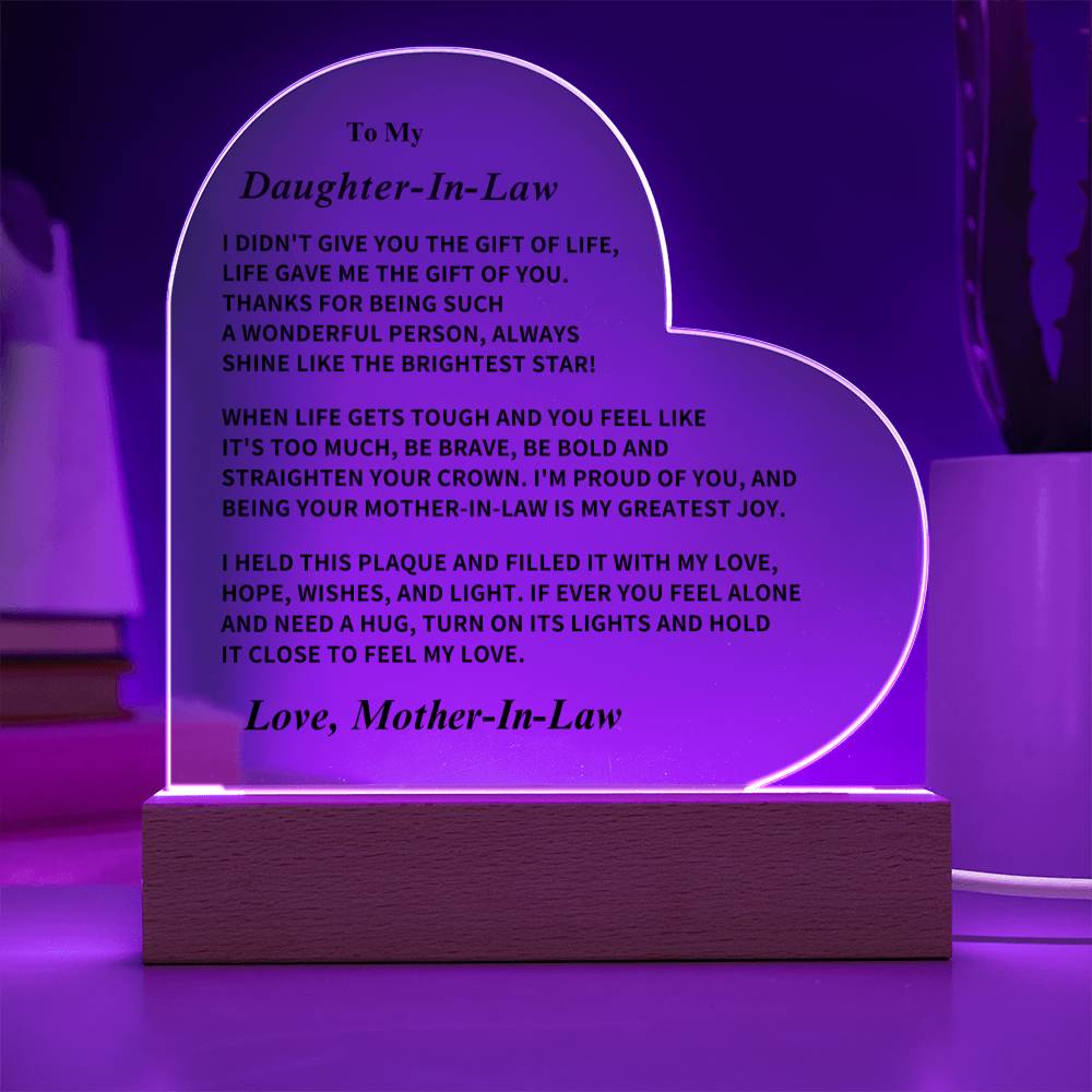Daughter-In-Law Gift, LED Acrylic Plaque