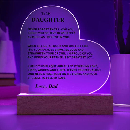Daughter Gift- LED Heart Acrylic Plaque- From Dad