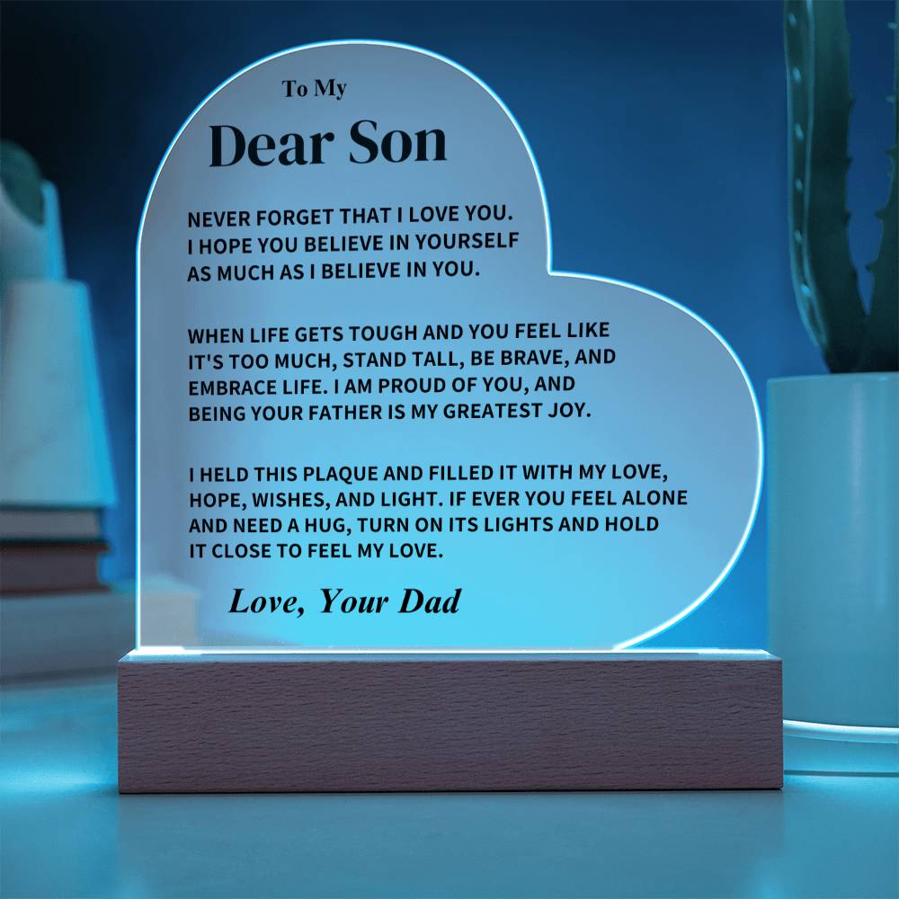 Son Gift- Believe In Yourself- Heart Acrylic Plaque- From Dad