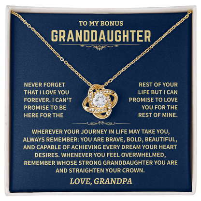Bonus Grandddaughter From Grandpa,"Never Forget", Knot Necklace