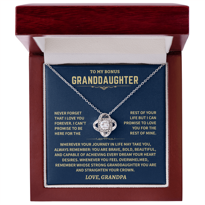 Bonus Grandddaughter From Grandpa,"Never Forget", Knot Necklace